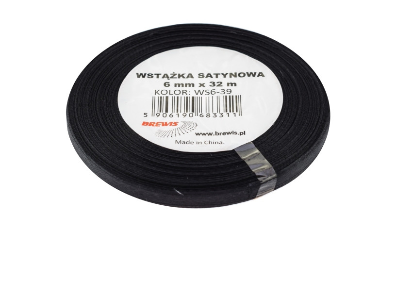 Wstążka satynowa 6mmx32m czarna Brewis